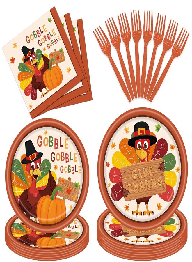PhyLence 100 Pcs Thanksgiving Turkey Tableware Party Supplies - Disposable Fall Dinnerware Set with Paper Plates, Napkins, and Forks for Autumn Celebrations, Friendsgiving, and Thanksgiving Dinner - Serves 25 - Image 1